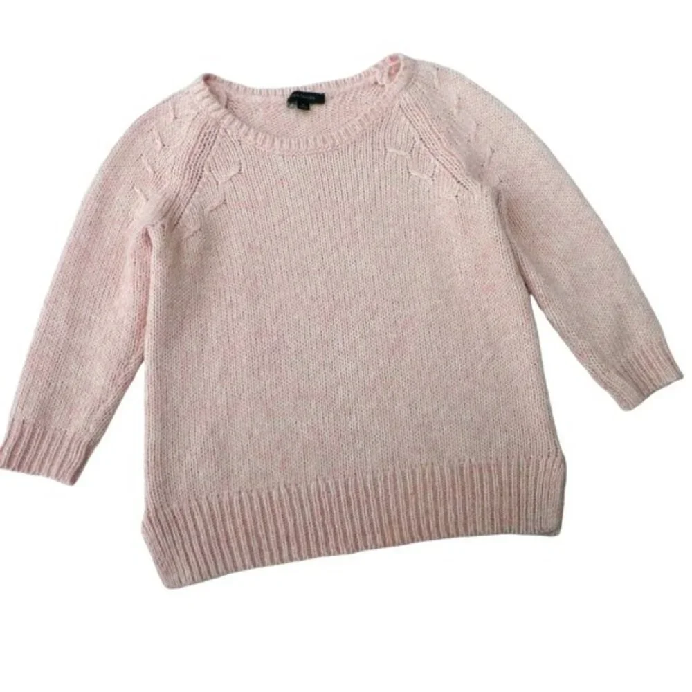 Alpaca Ann Taylor Pink Knit Sweater Ribbed Crewneck Side Vents Relaxed Fit S - Picture 4 of 8